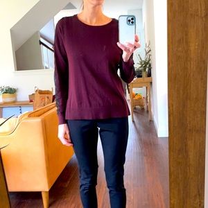 LOFT Purple Sweater with Lace Sleeve Detail